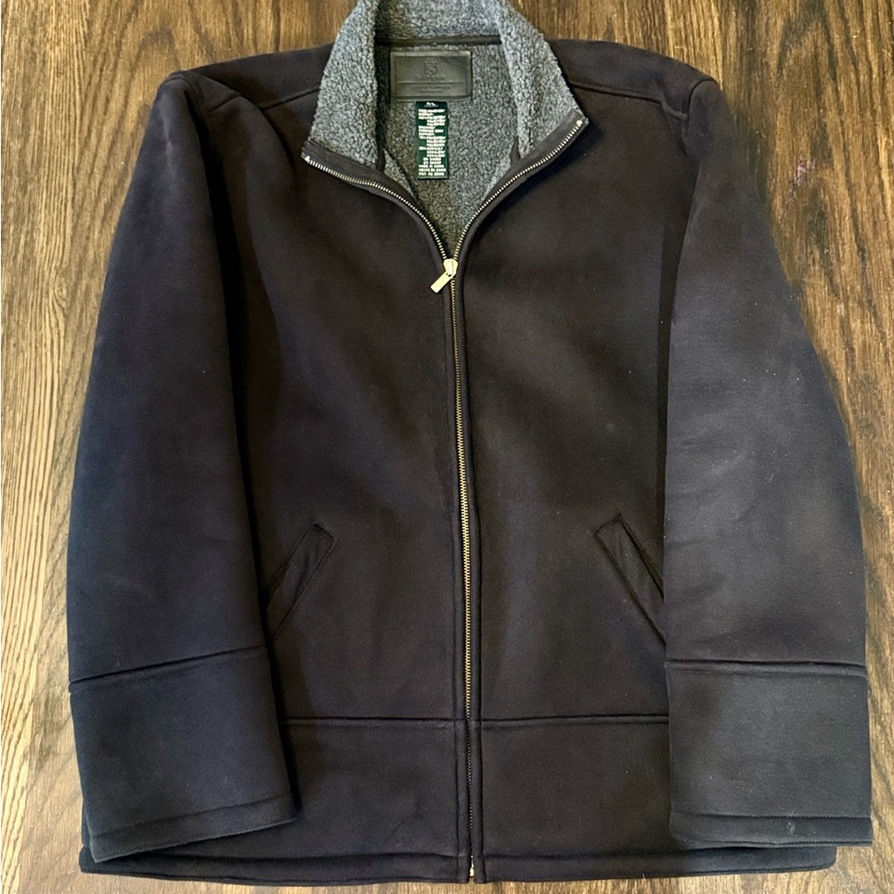Lauren Ralph Lauren Black/ Dark Gray Zip-Front Jacket with Gray Plush Lining